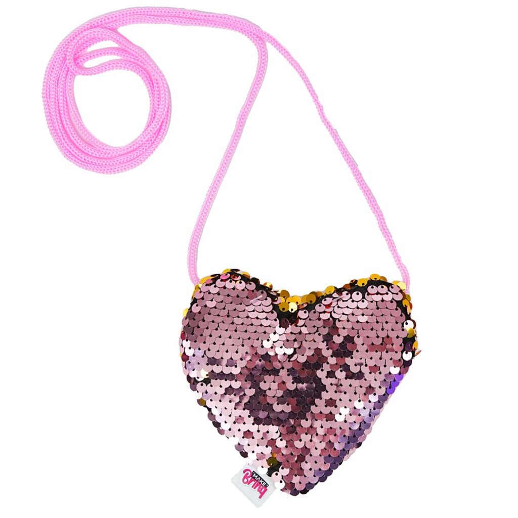 MK100 – MAKEBRINQ STYLE – BOLSA GLITTER CORAÇÃO COM GLOSS LABIAL – IMEDIATO