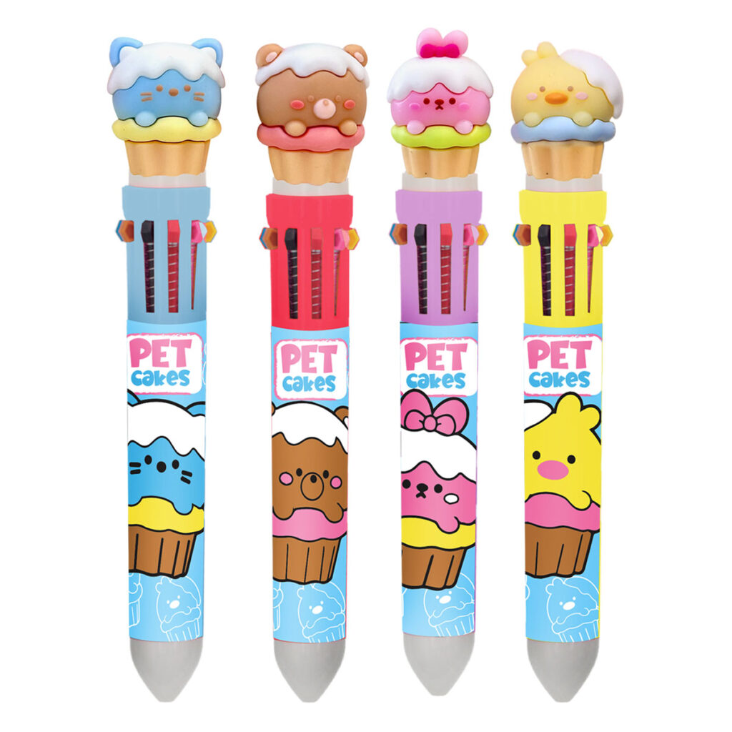SCB203 – SCHOOLBRINQ – CANETA GEL 10 EM 1 PET CAKES COM AROMA DE BAUNILHA – BLISTER  – IMEDIATO