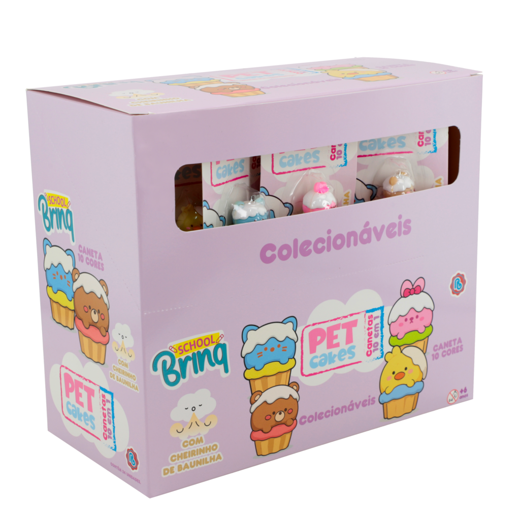 SCB203 – SCHOOLBRINQ – CANETA GEL 10 EM 1 PET CAKES COM AROMA DE BAUNILHA – BLISTER  – IMEDIATO