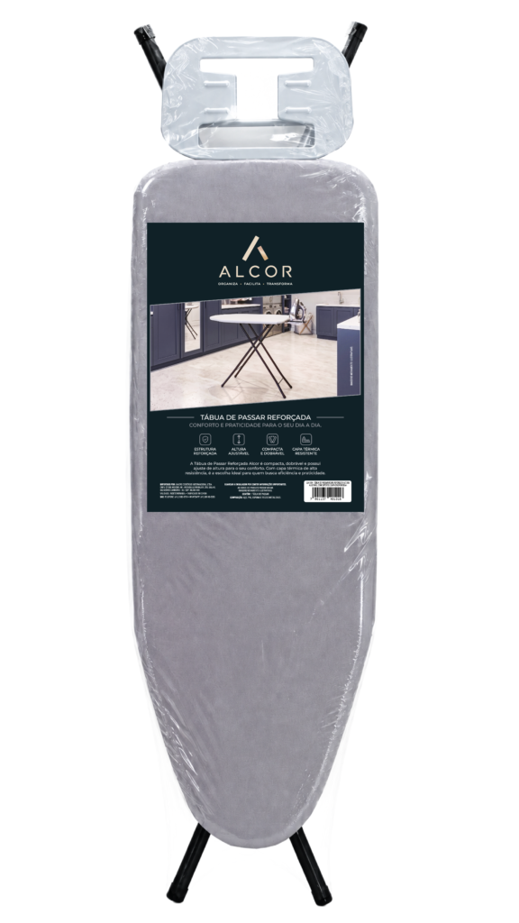 LAK-004 – TÁBUA DE PASSAR ROUPA REFORÇADA ALTURA AJUSTÁVEL PÉS X COM SUPORTE PARA FERRO CAPA CINZA 9