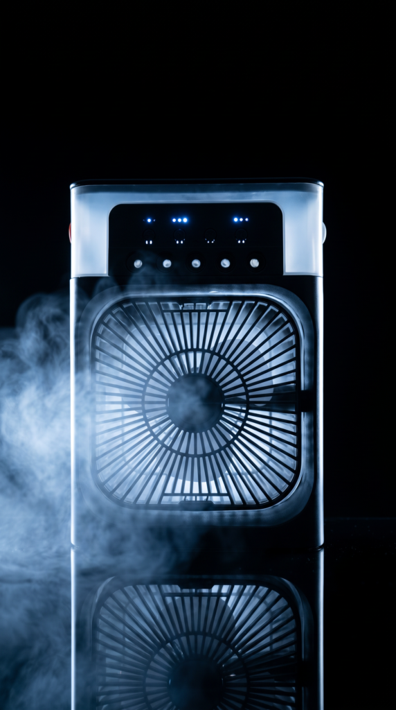 VEN-005 – MINI VENTILADOR/CLIMATIZADOR PORTATIL USB RESERVATORIO DE AGUA LED 3 VELOCIDADES