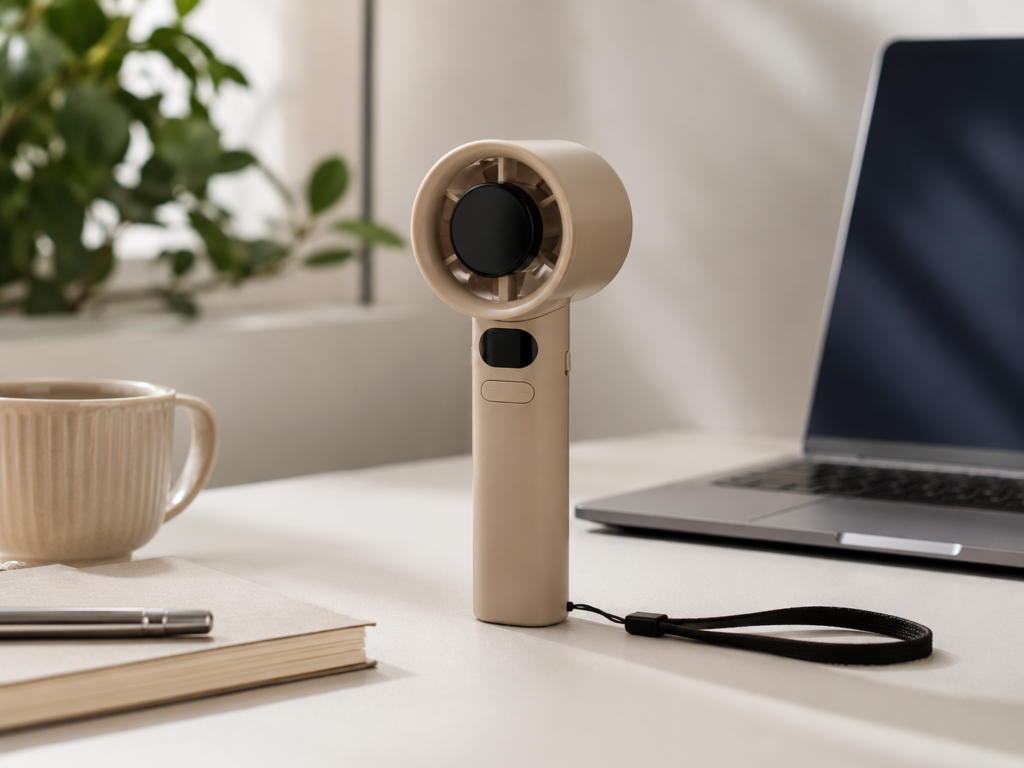 VEN-009 – MINI VENTILADOR DE MAO RECARREGAVEL USB 400MAH COM SUPORTE DE MESA
