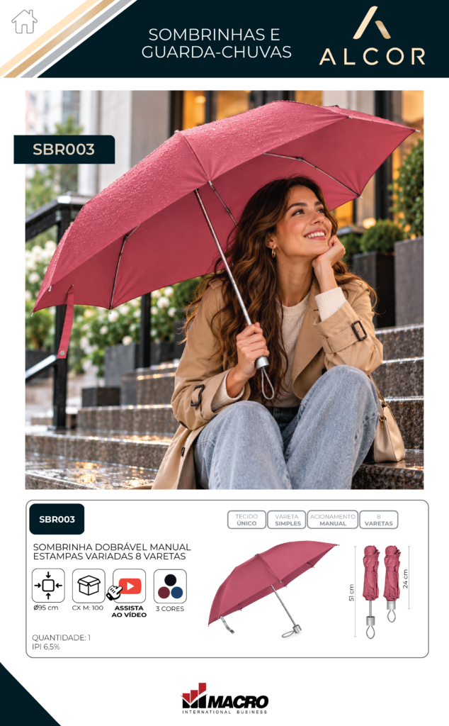 SBR003 – SOMBRINHA DOBRÁVEL MANUAL – ESTAMPAS VARIADAS – 8 VARETAS