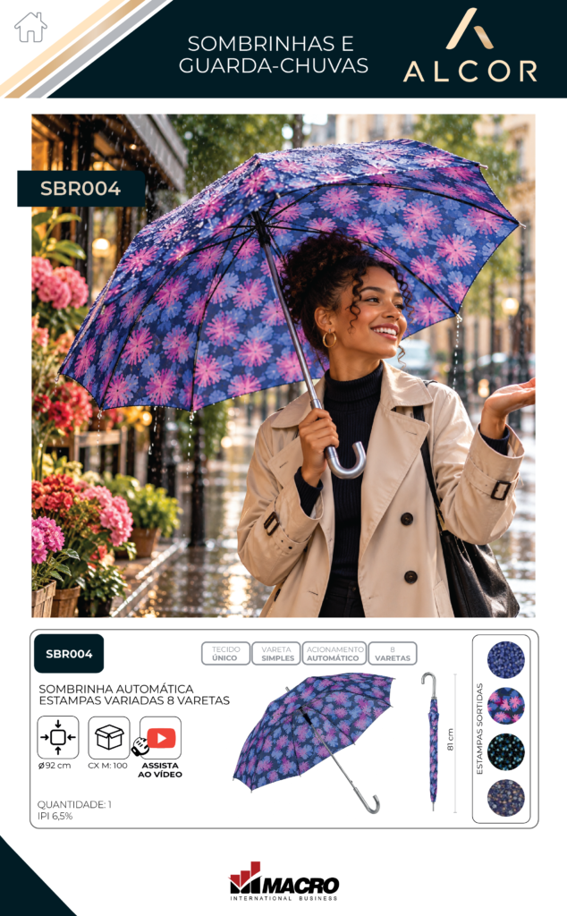 SBR004 – SOMBRINHA AUTOMÁTICA – ESTAMPAS VARIADAS – 8 VARETAS