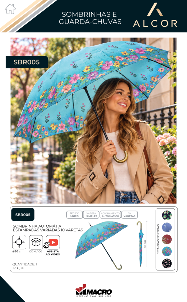 SBR005 – SOMBRINHA AUTOMÁTICA ESTAMPAS VARIADAS – 10 VARETAS