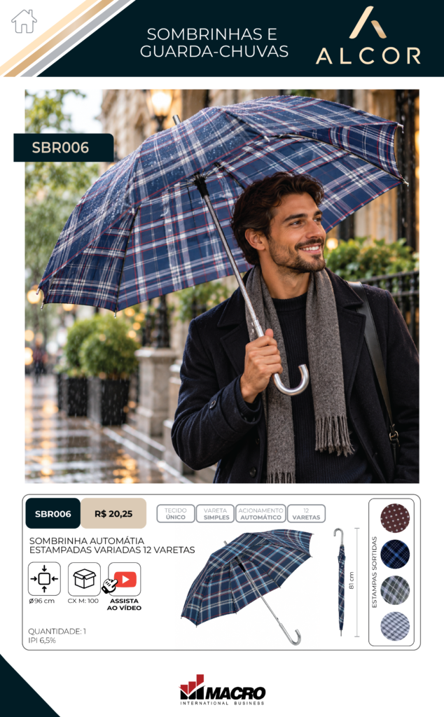 SBR006 – SOMBRINHA AUTOMÁTIA ESTAMPADAS VARIADAS 12 VARETAS