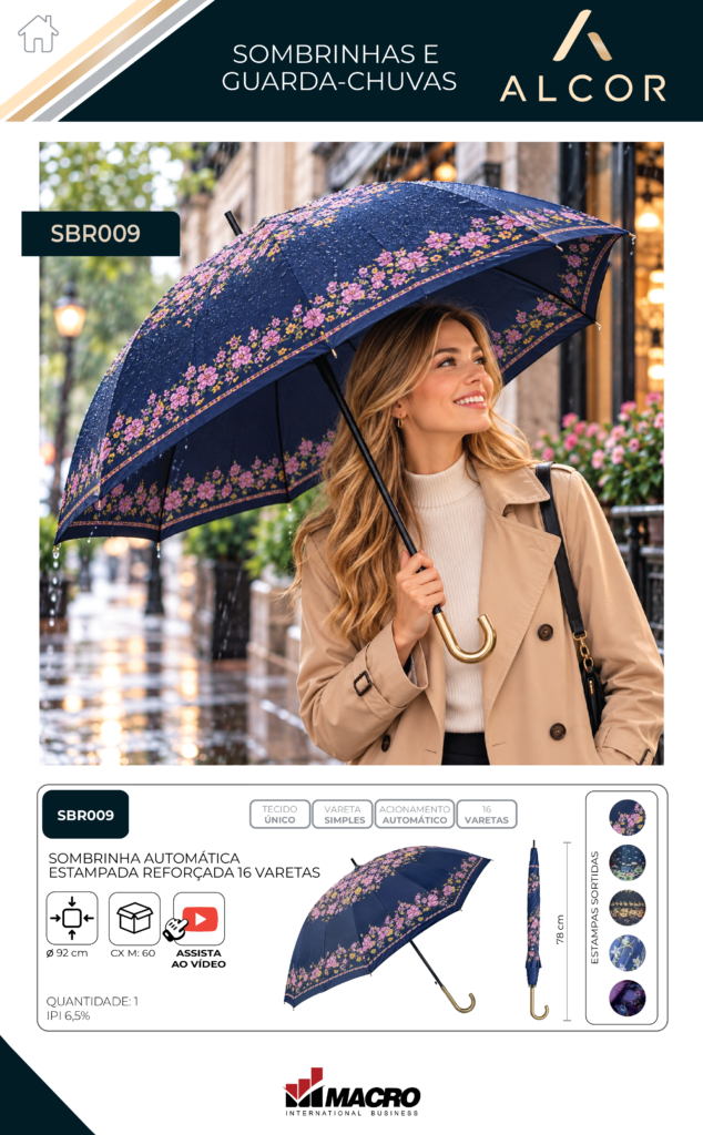 SBR009 – SOMBRINHA AUTOMÁTICA – ESTAMPADA REFORÇADA – 16 VARETAS