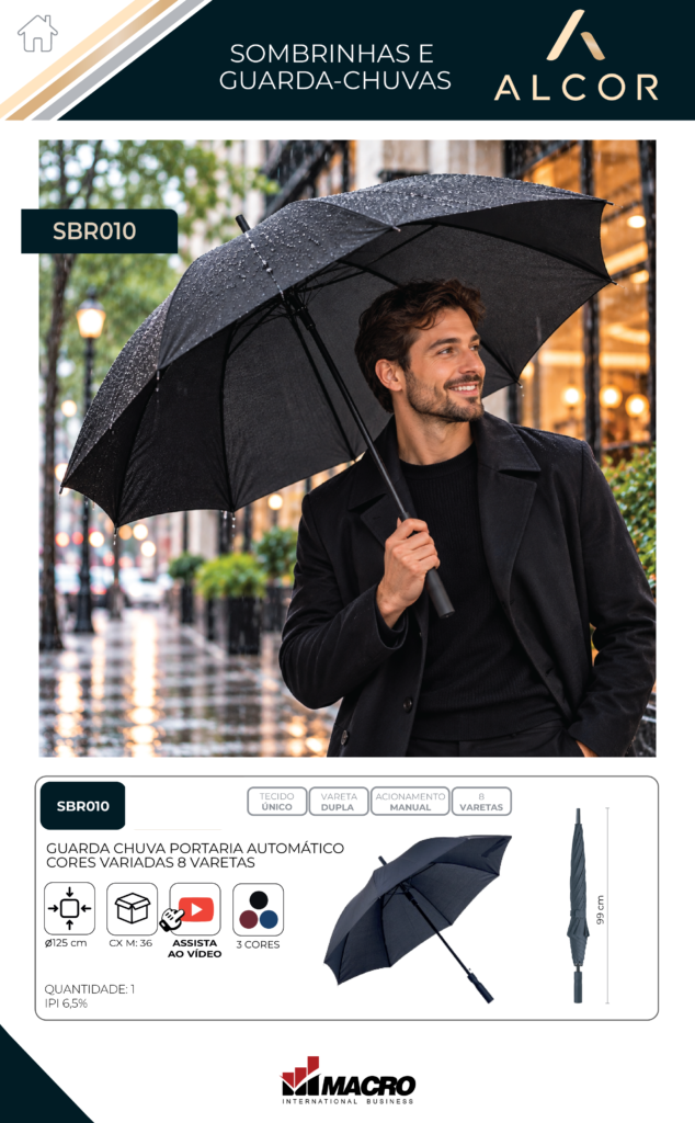 SBR010 – GUARDA-CHUVA PORTARIA AUTOMÁTICO – CORES VARIADAS – 8 VARETAS