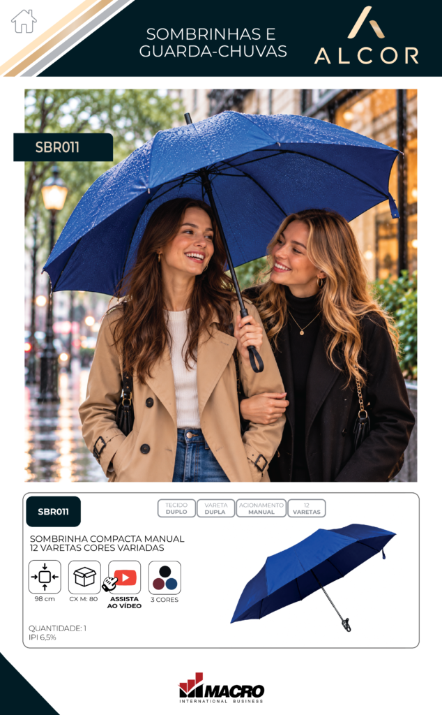 SBR011 – SOMBRINHA COMPACTA MANUAL – CORES VARIADAS – 12 VARETAS