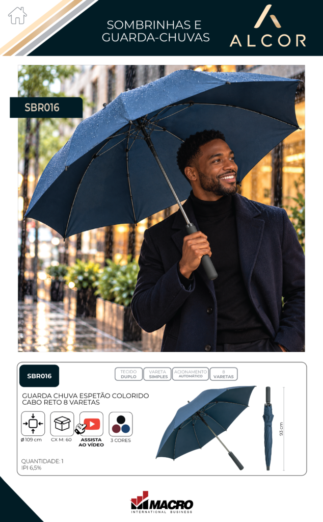 SBR016 – GUARDA-CHUVA ESPETÃO COLORIDO – CABO PRETO – 8 VARETAS