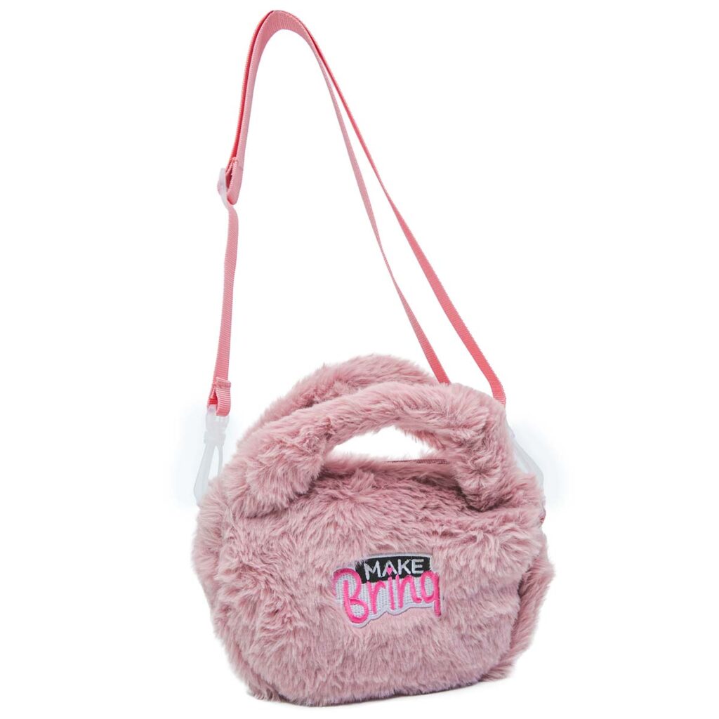 MK103 – MAKEBRINQ STYLE LUXO – BOLSA PLUSH COM ESMALTE, GLOSS LABIAL, SET DE SOMBRA E BLUSH